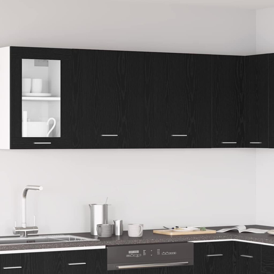 vidaXL Hangkast Lyon 2 pcs Zwart Eiken 50 x 31 x 60 cm Bewerkt hout afbeelding 1