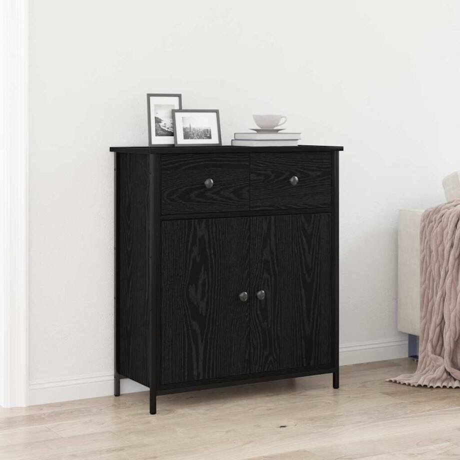 vidaXL Dressoir met lade Zwart Eiken 70 x 30 x 80 cm Bewerkt hout afbeelding 1