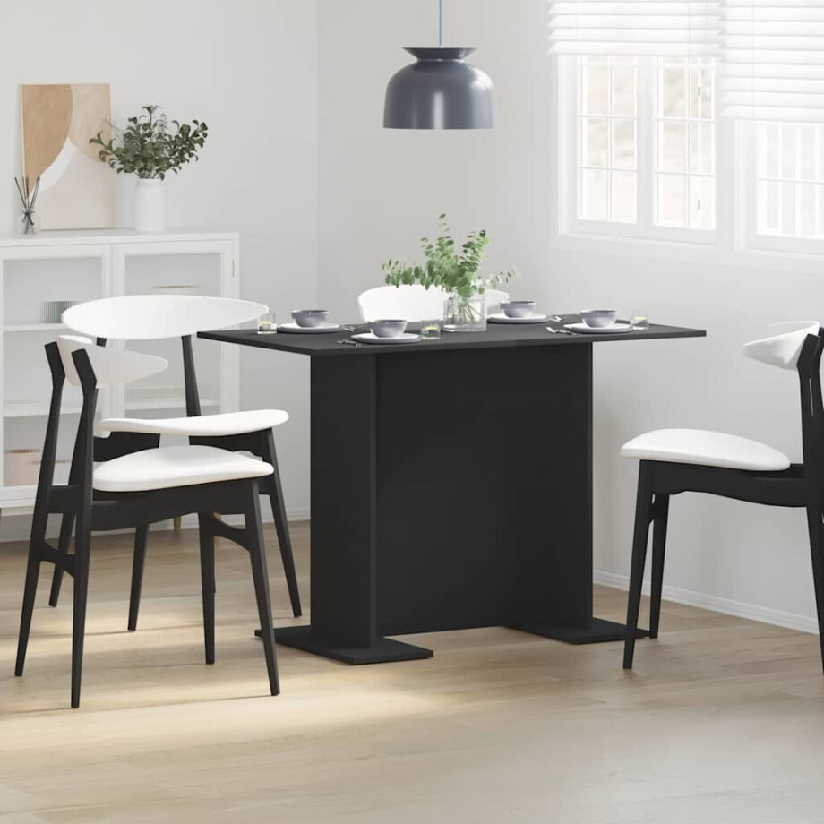 vidaXL Eettafel Zwart 110 x 60 x 75 cm Bewerkt hout afbeelding 1