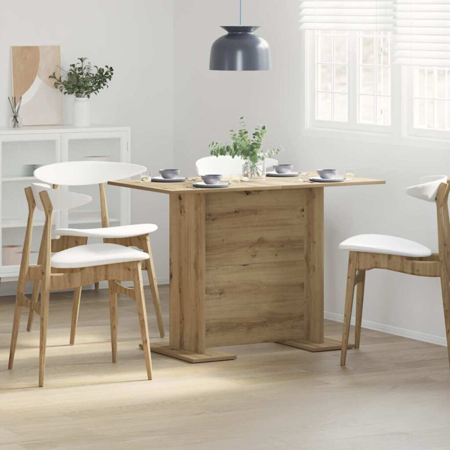 vidaXL Eettafel artisanaal eikenkleurig 110 x 60 x 75 cm Bewerkt hout afbeelding 1