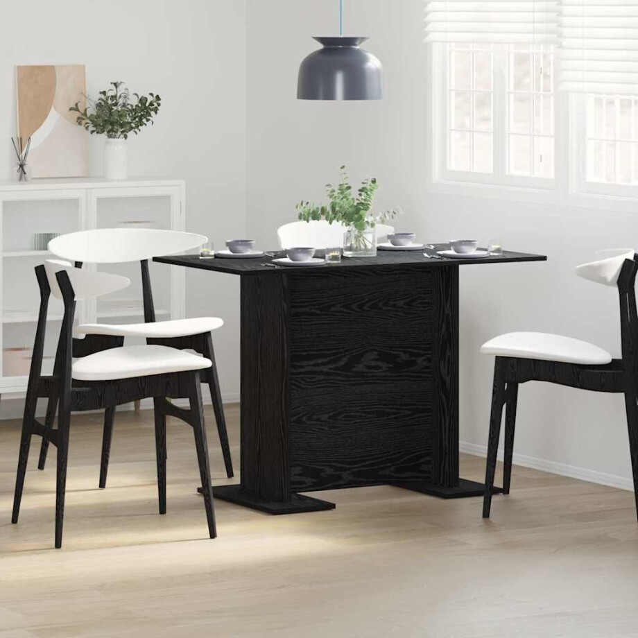 vidaXL Eettafel Zwart eiken 110 x 60 x 75 cm Bewerkt hout vidaXL Eettafel Zwart eiken 110 x 60 x 75 cm Bewerkt hout afbeelding 1