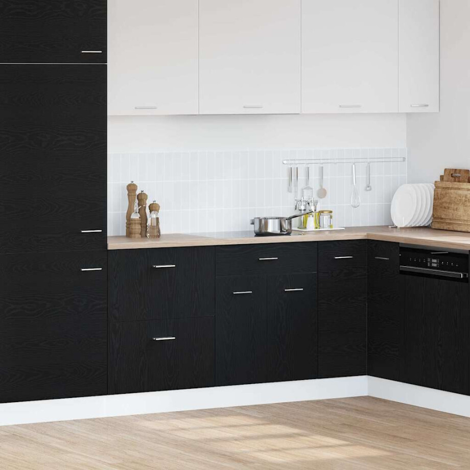 vidaXL Hangkast met lade Zwart Eiken 60 x 46 x 81,5 cm Bewerkt hout afbeelding 1