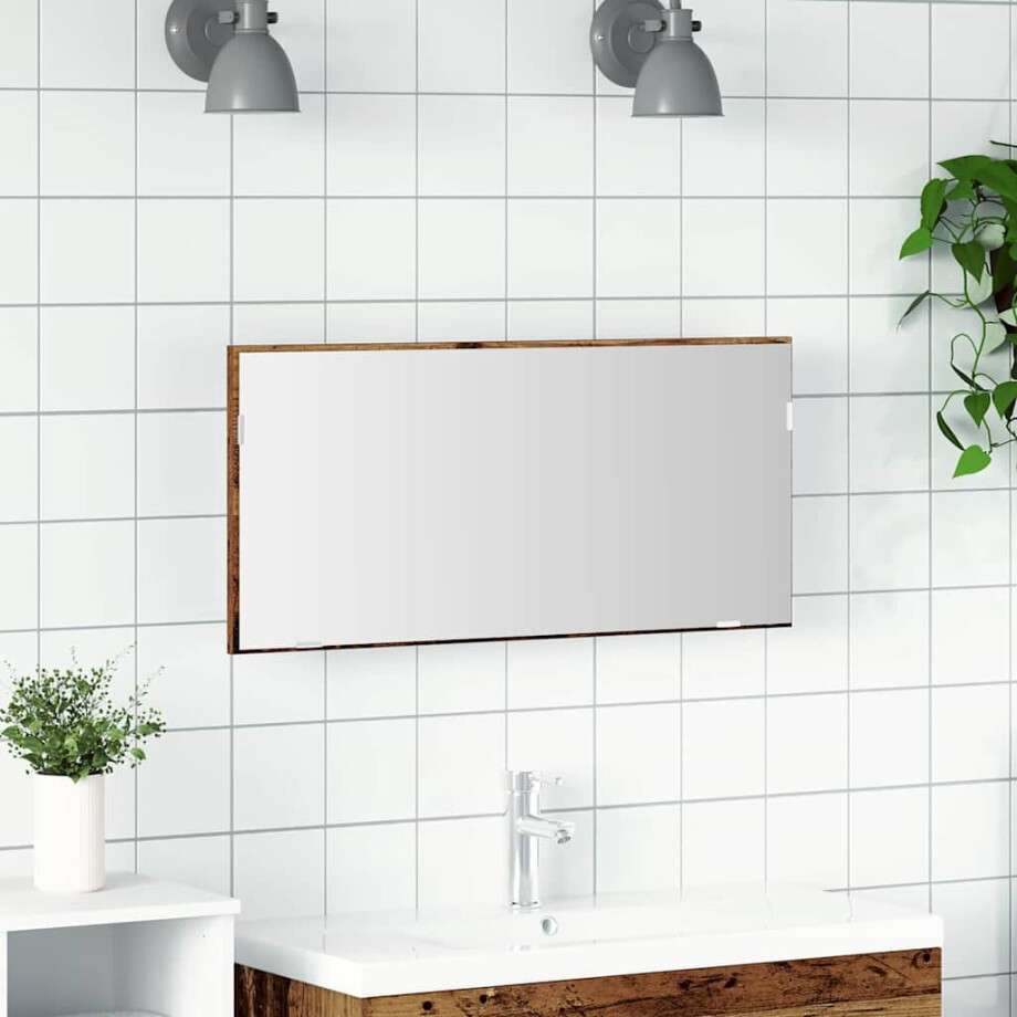 vidaXL Spiegel met spiegel Oud hout 80 x 37 cm Glas en Engineered Hout vidaXL Spiegel met spiegel Oud hout 80 x 37 cm Glas en Engineered Hout afbeelding 1