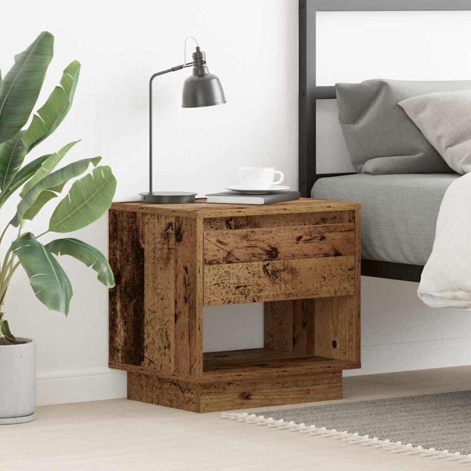 vidaXL Nachtkastje met lade Oudhout 45 x 34 x 44 cm Bewerkt hout afbeelding 1