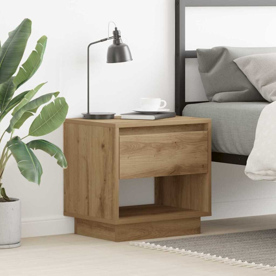 vidaXL Nachtkastje met lade Artisan Eiken 45 x 34 x 44 cm Bewerkt hout afbeelding 1