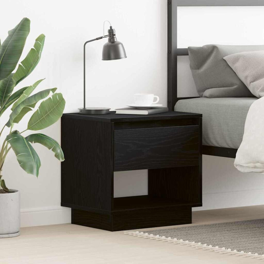 vidaXL Nachtkastje met lade Zwart Eiken 45 x 34 x 44 cm Bewerkt hout afbeelding 1