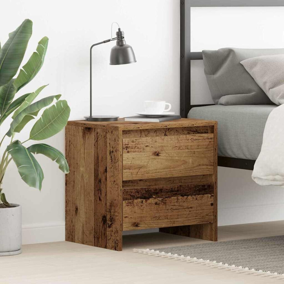 vidaXL Nachtkastje met lade Oudhout 45 x 34 x 44,5 cm Bewerkt hout afbeelding 1
