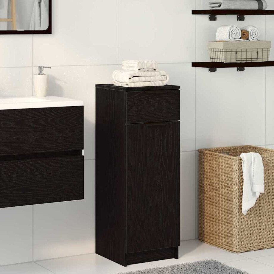 vidaXL Badkamer Kast met lade Zwart eiken 32 x 34 x 90 cm Bewerkt hout afbeelding 1