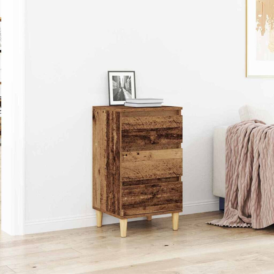 vidaXL Nachtkastje met lade Oudhout 40 x 35 x 70 cm Bewerkt hout afbeelding 1