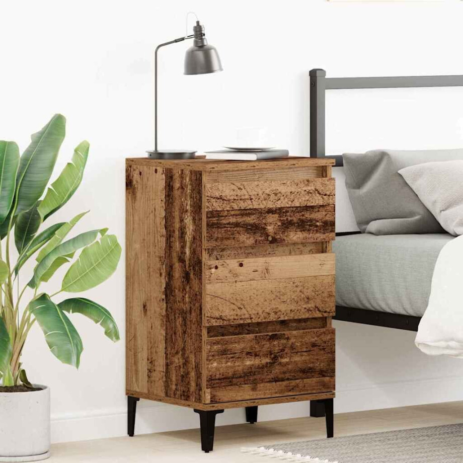 vidaXL Nachtkastje met lade Oudhout 45 x 35 x 44 cm Bewerkt hout afbeelding 1