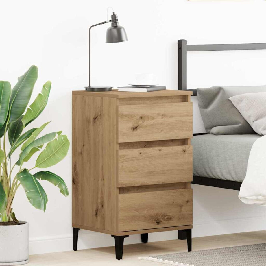 vidaXL Nachtkastje met lade Artisan Eiken 45 x 35 x 44 cm Bewerkt hout afbeelding 1