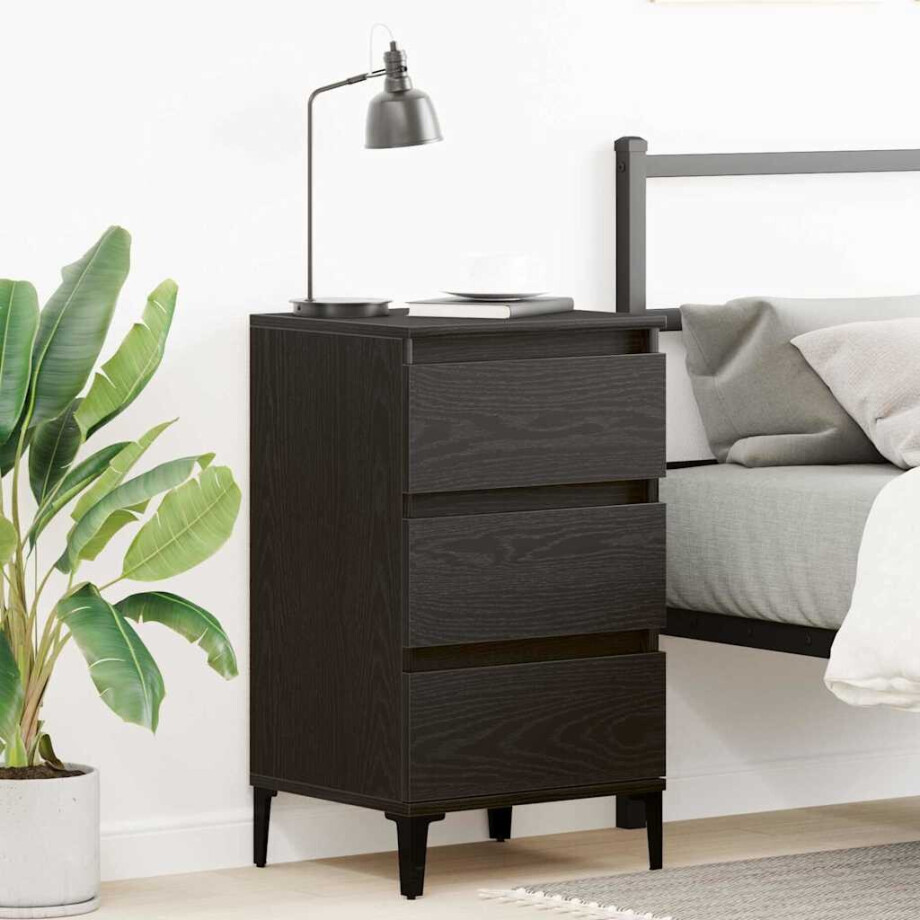 vidaXL Nachtkastje met lade Zwart Eiken 45 x 35 x 44 cm Bewerkt hout afbeelding 1