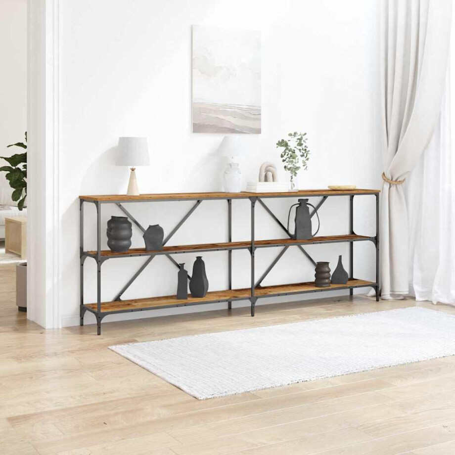 vidaXL Wandtafel met plank Oudhout 200 x 30 x 75 cm Bewerkt hout vidaXL Wandtafel met plank Oudhout 200 x 30 x 75 cm Bewerkt hout afbeelding 1