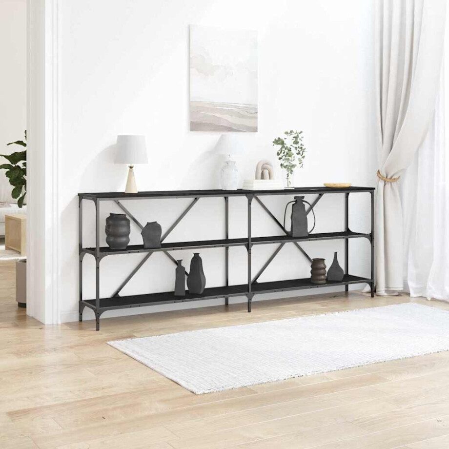 vidaXL Wandtafel met plank Zwart Eiken 200 x 30 x 75 cm Bewerkt hout afbeelding 1