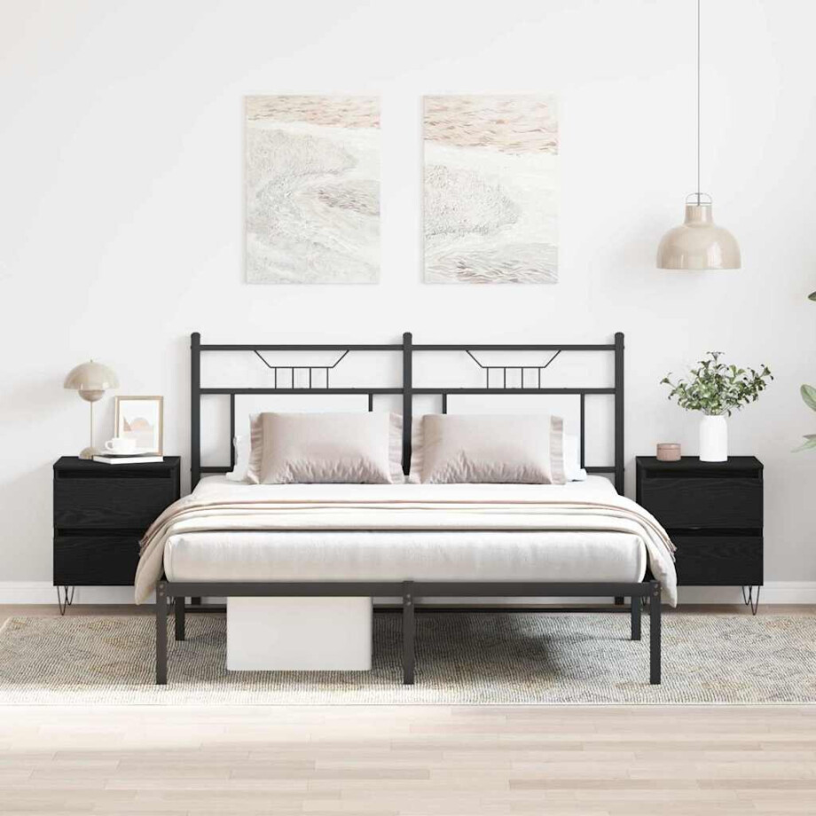 vidaXL Nachtkastje 2 pcs Zwart eiken 40 x 35 x 50 cm Bewerkt hout vidaXL Nachtkastje 2 pcs Zwart eiken 40 x 35 x 50 cm Bewerkt hout afbeelding 1