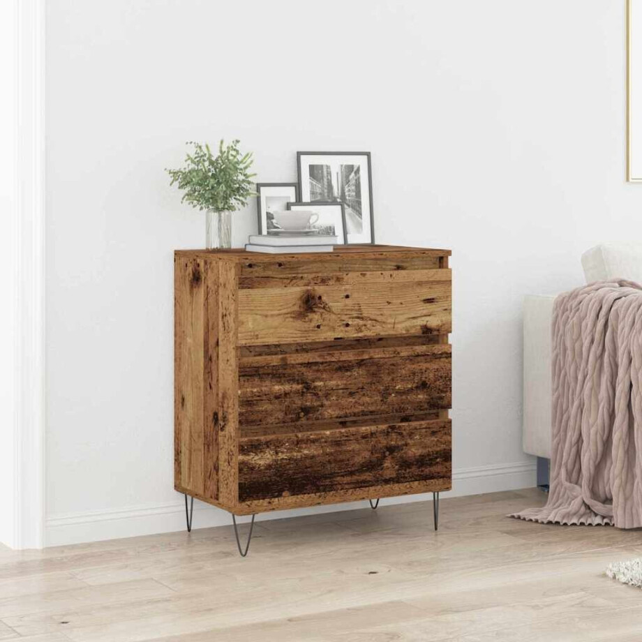 vidaXL Dressoir met lade Oudhout 60 x 35 x 70 cm Bewerkt hout afbeelding 1