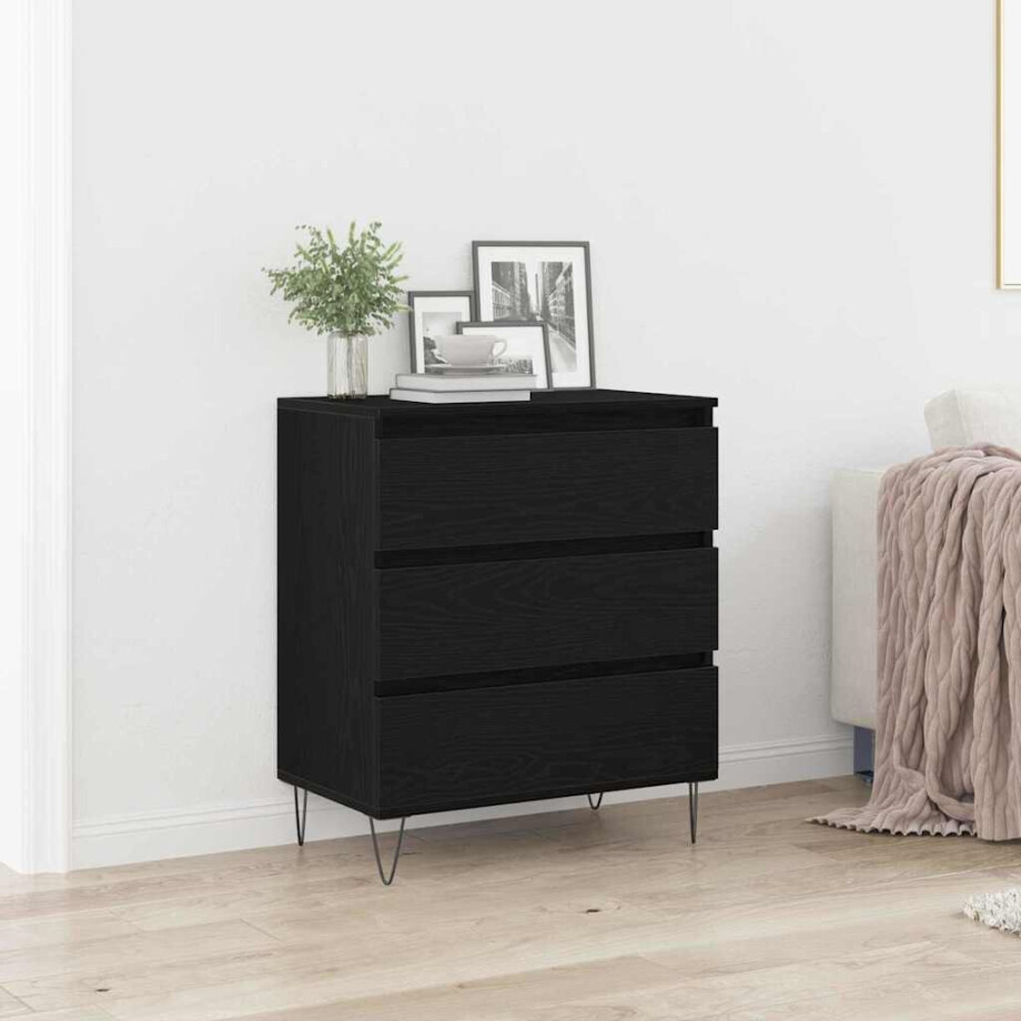 vidaXL Dressoir met lade Zwart Eiken 60 x 35 x 70 cm Bewerkt hout afbeelding 1