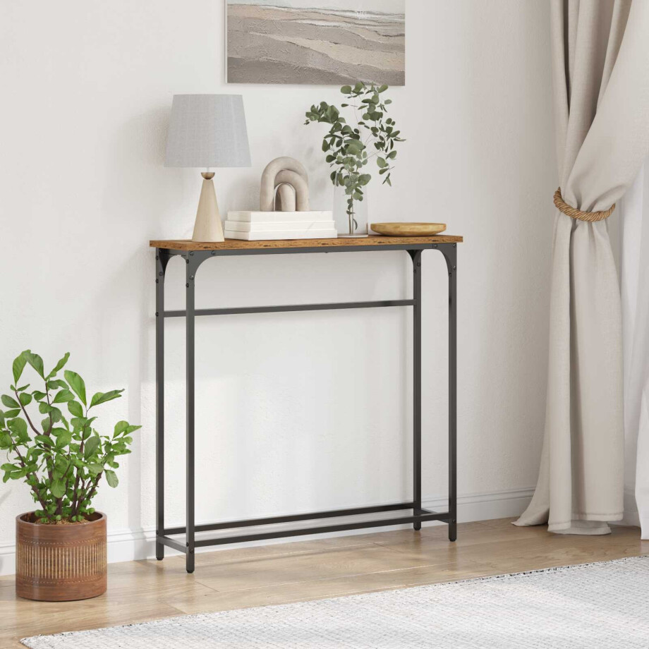 vidaXL Wandtafel met plank Oudhout 75 x 19,5 x 75 cm Bewerkt hout afbeelding 1