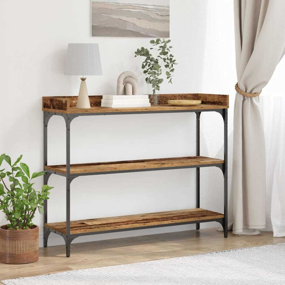 vidaXL Console Tafel Oud hout 100 x 30 x 80 cm Gelaagd hout en metaal afbeelding 1