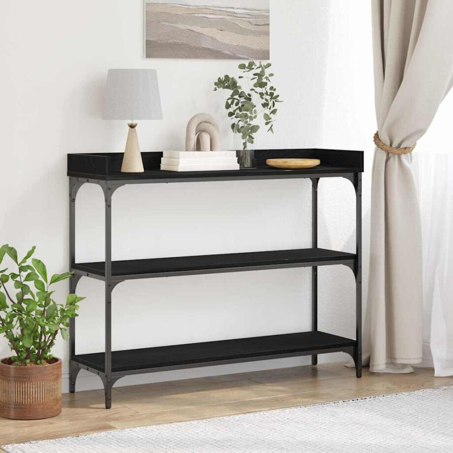 vidaXL Console Tafel met plank met opslag Zwart eiken 100 x 30 x 80 cm afbeelding 1