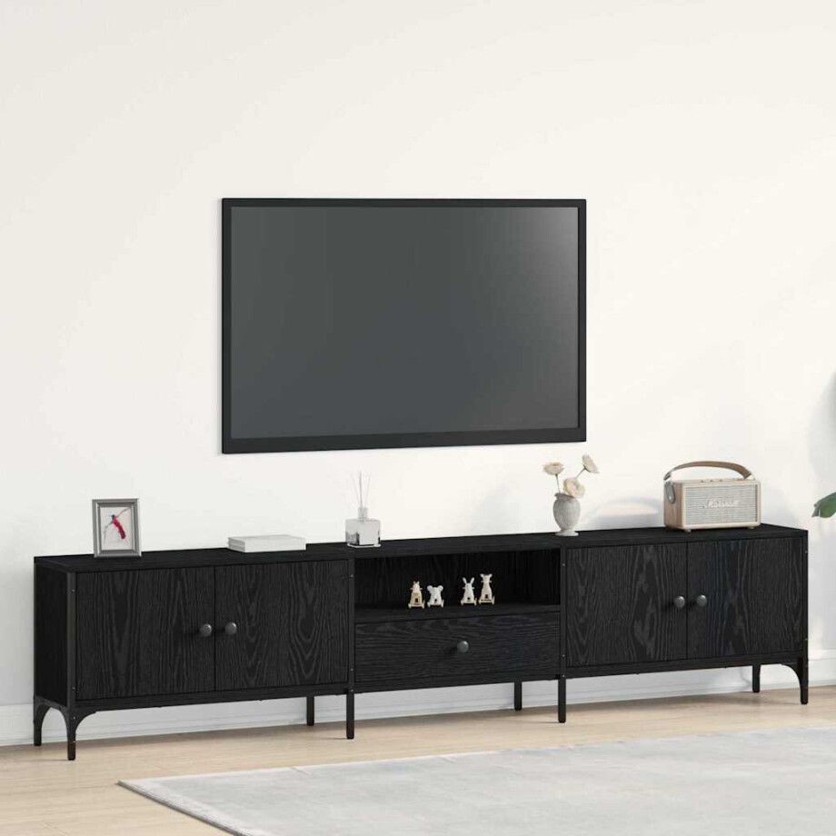 vidaXL TV-kast met lade Zwart eiken 200 x 25 x 44 cm Bewerkt hout afbeelding 1