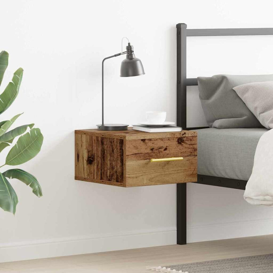 vidaXL Nachtkastje Wandgemonteerd Oudhout 35 x 35 x 20 cm Bewerkt hout afbeelding 1
