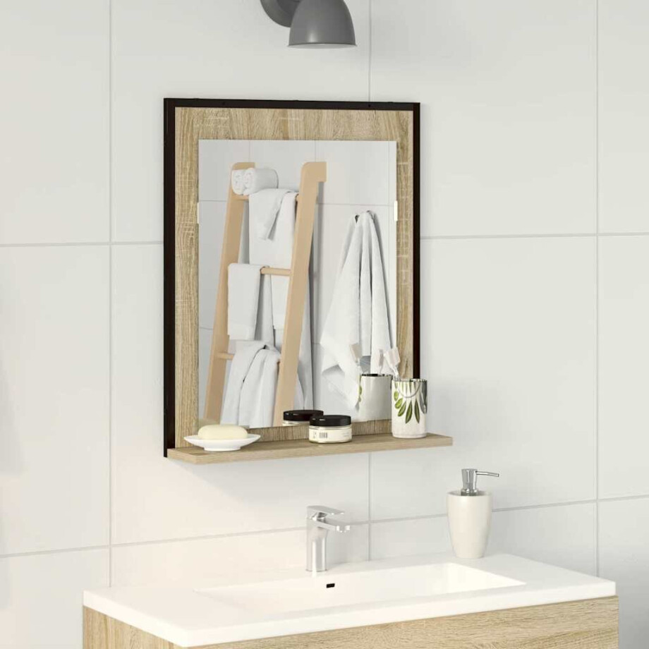 vidaXL Badkamer Spiegel Zwart 50 x 12 x 60 cm Glas en Engineered Hout vidaXL Badkamer Spiegel Zwart 50 x 12 x 60 cm Glas en Engineered Hout afbeelding 1