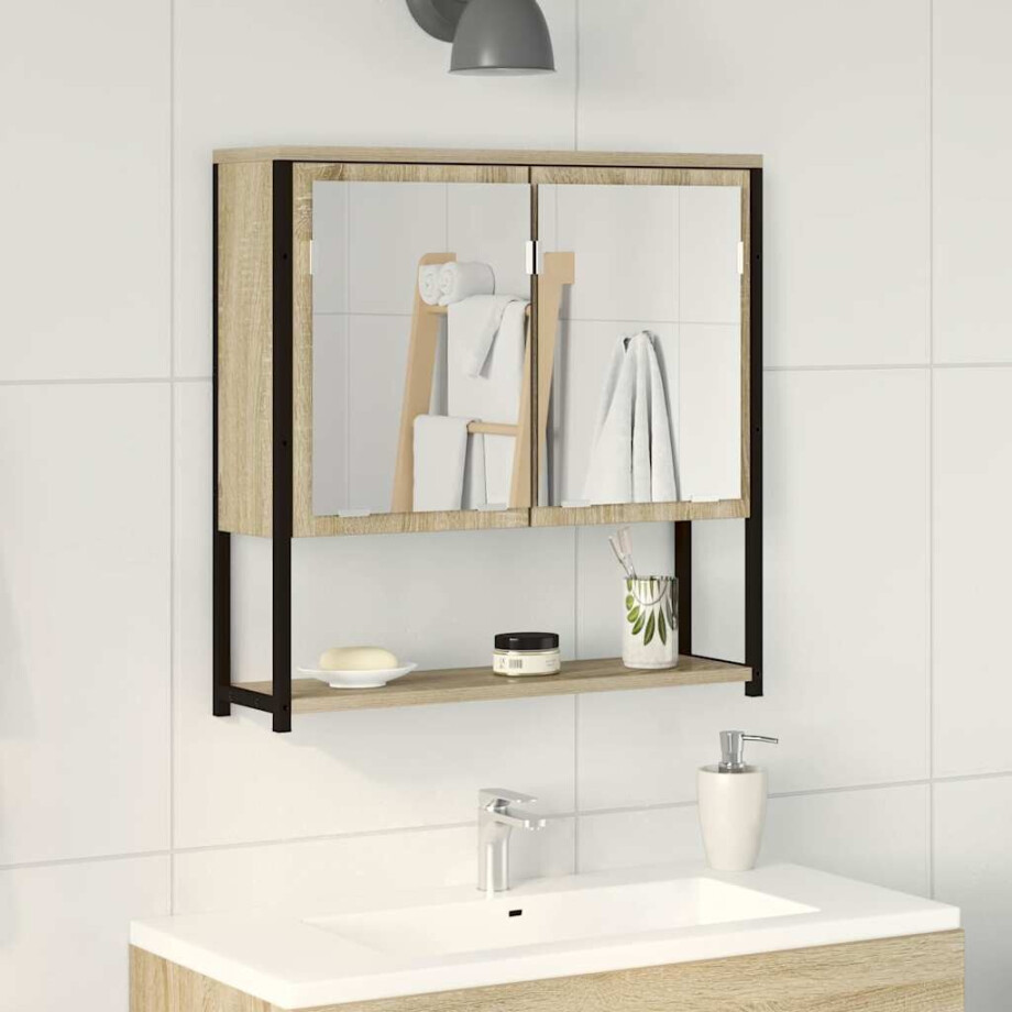 vidaXL Badkamer Spiegel Beige 60 x 16 x 60 cm Glas en Engineered Hout vidaXL Badkamer Spiegel Beige 60 x 16 x 60 cm Glas en Engineered Hout afbeelding 1