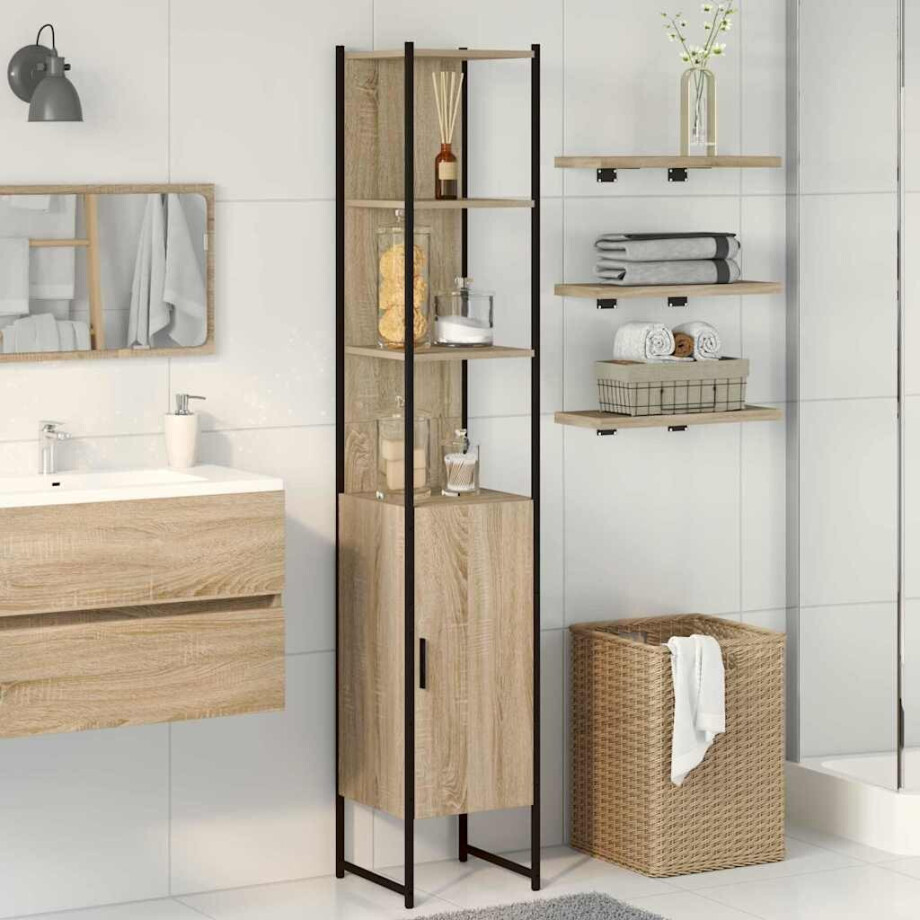 vidaXL Badkamerkast met plank Sonoma 33 x 33 x 185,5 cm Bewerkt hout vidaXL Badkamerkast met plank Sonoma 33 x 33 x 185,5 cm Bewerkt hout afbeelding 1