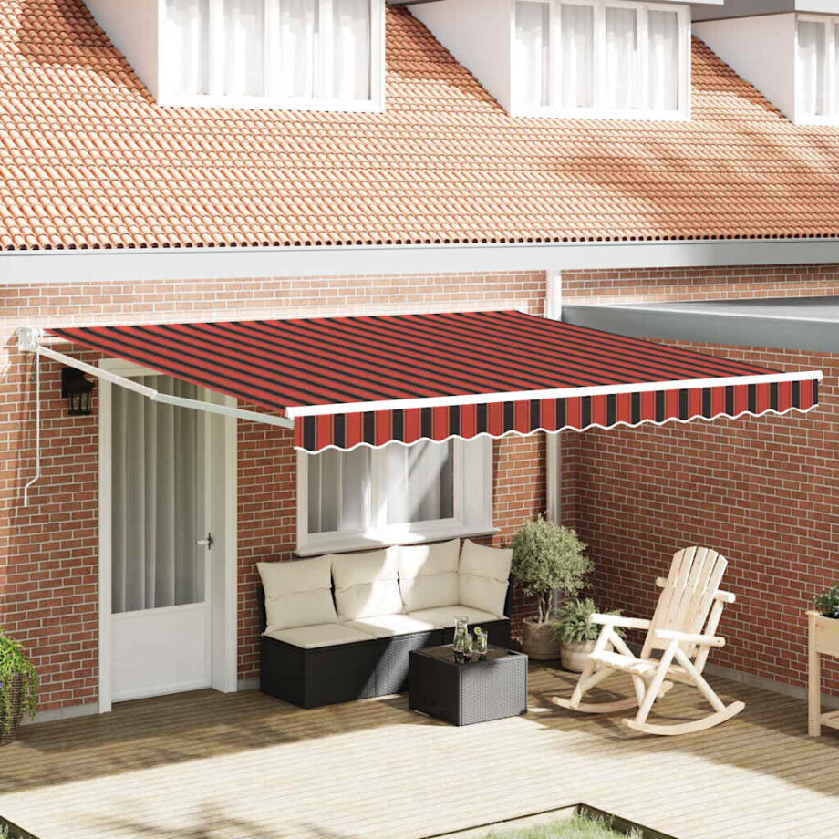vidaXL Inklapbaar Zonnescherm Rood en Zwart 350 x 250 cm Stof en Staal afbeelding 1