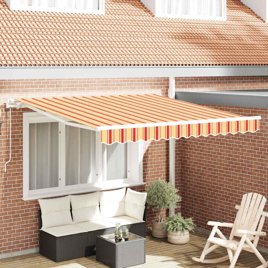 vidaXL Inklapbaar Zonnescherm Geel en Oranje 350 x 250 cm Stof afbeelding 1