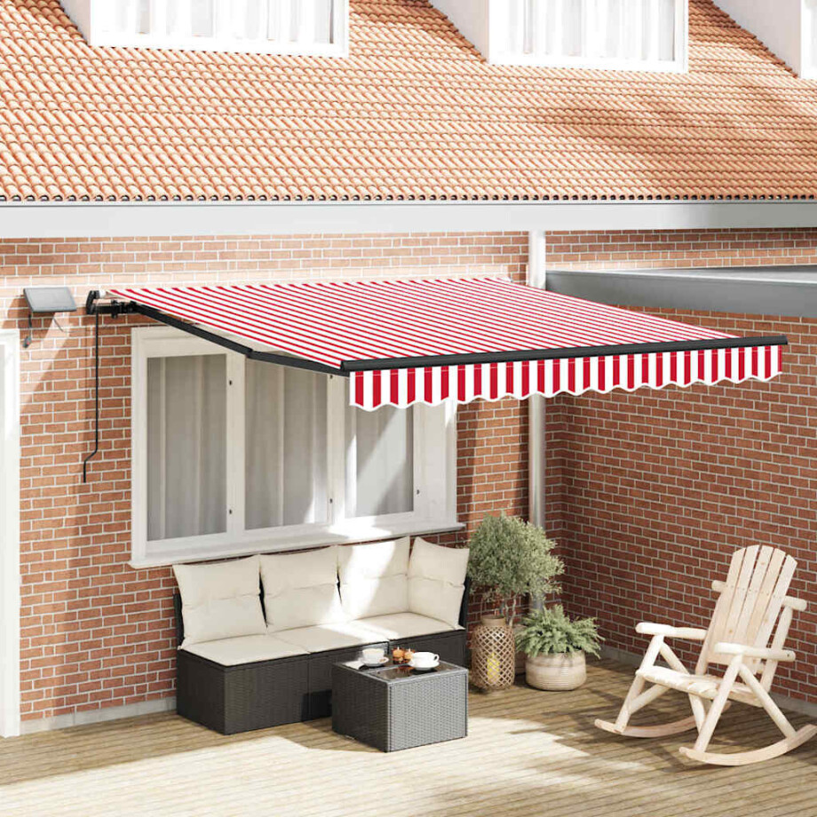 vidaXL Inklapbaar Zonnescherm Rood en wit 350 x 250 cm Stof afbeelding 1