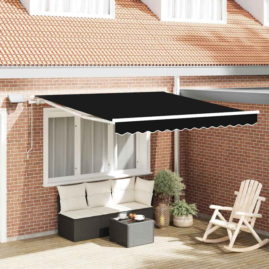 vidaXL Inklapbaar Zonnescherm Zwart 350 x 250 cm Stof en Staal afbeelding 1