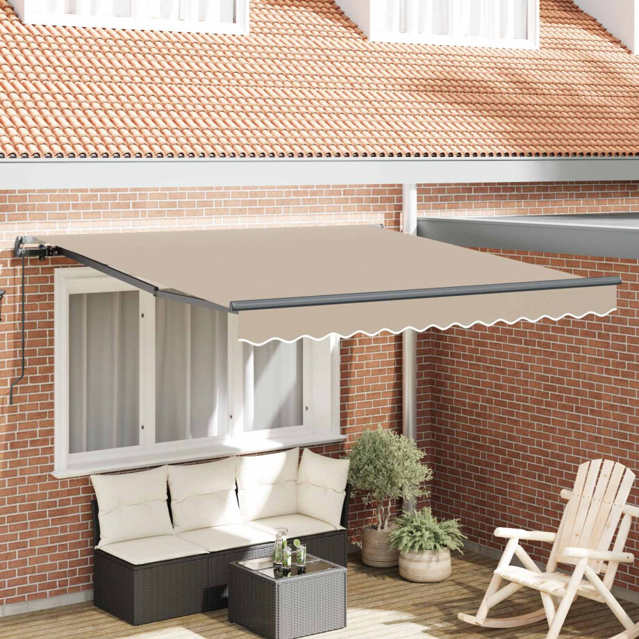 vidaXL Inklapbaar Zonnescherm Beige 350 x 250 cm Polyester en staal afbeelding 1