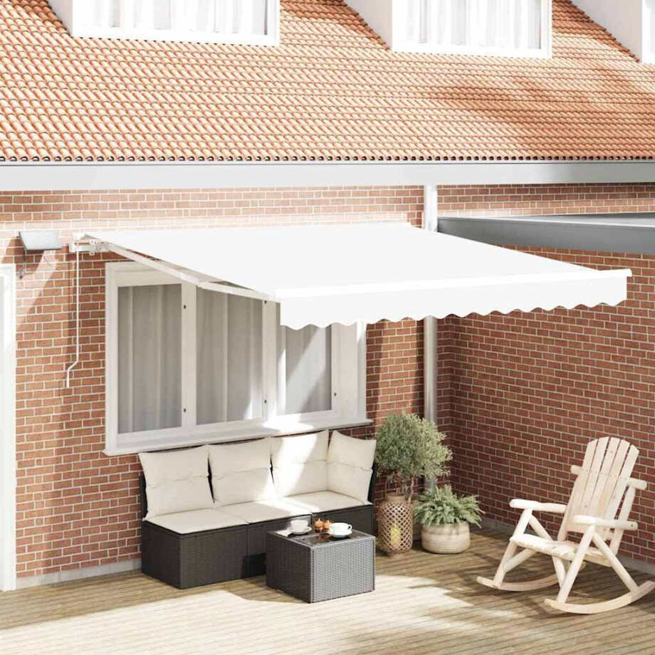 vidaXL Inklapbaar Zonnescherm Wit 350 x 250 cm Stof en Staal afbeelding 1