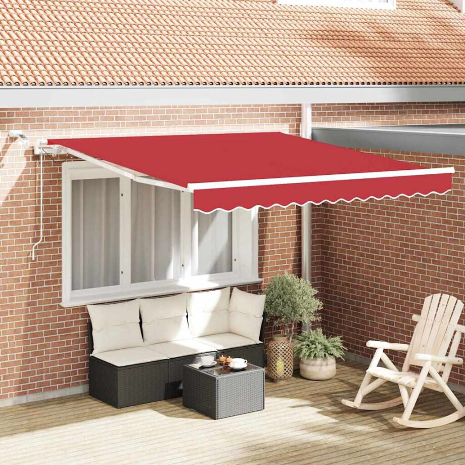 vidaXL Inklapbaar Zonnescherm Rood 350 x 250 cm Polyester en Metaal afbeelding 1