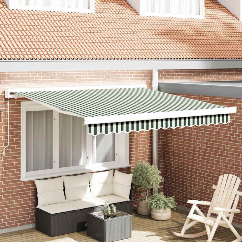 vidaXL Inklapbaar Zonnescherm Groen en Wit 350 x 250 cm Stof en Metaal afbeelding 1