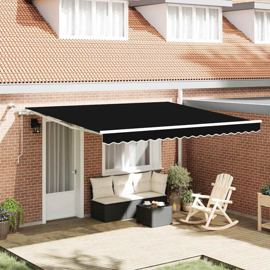 vidaXL Inklapbaar Zonnescherm Zwart 400 × 300 cm Polyester en Metaal afbeelding 1