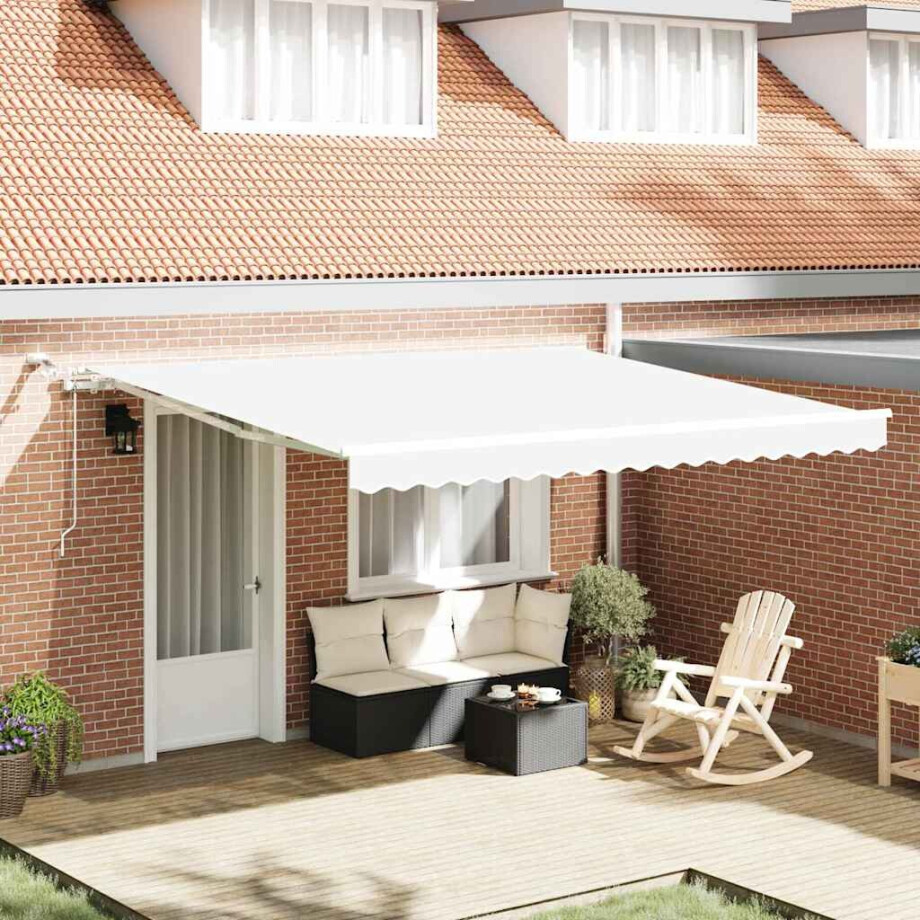 vidaXL Inklapbaar Zonnescherm Wit 400 × 300 cm Polyester en Metaal afbeelding 1
