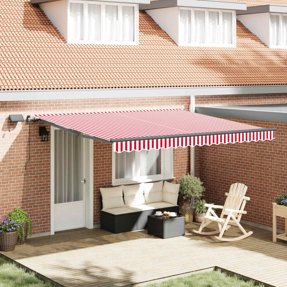 vidaXL Inklapbaar Zonnescherm Rood en wit 400 ×350 cm Stof afbeelding 1
