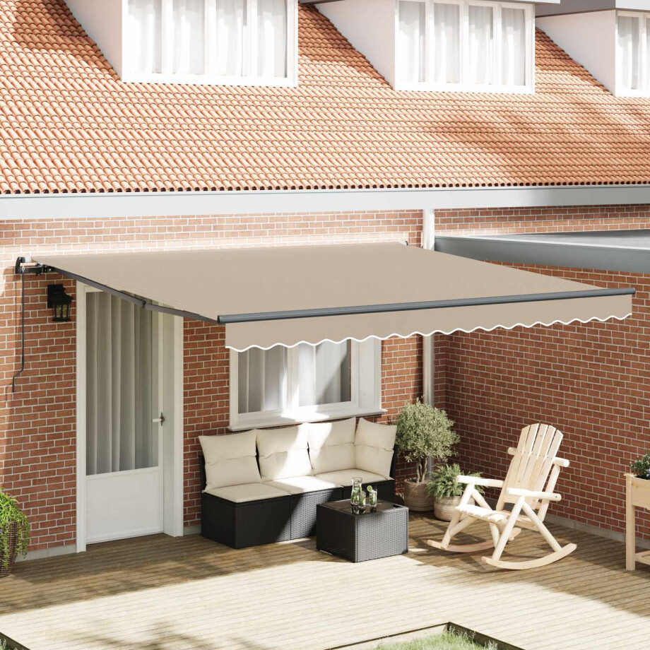 vidaXL Inklapbaar Zonnescherm Beige 400 × 350 cm Polyester en staal afbeelding 1