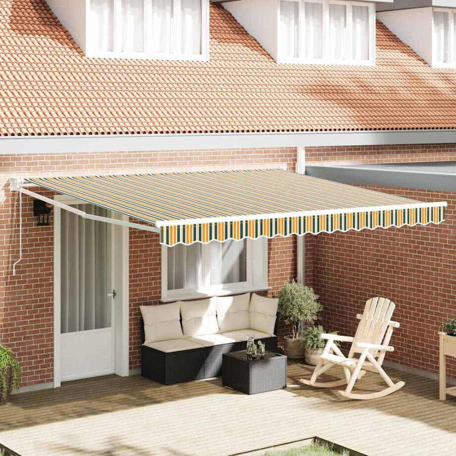 vidaXL Inklapbaar Zonnescherm Groen en Wit 400 × 300 cm Stof en Staal vidaXL Inklapbaar Zonnescherm Groen en Wit 400 × 300 cm Stof en Staal afbeelding 1