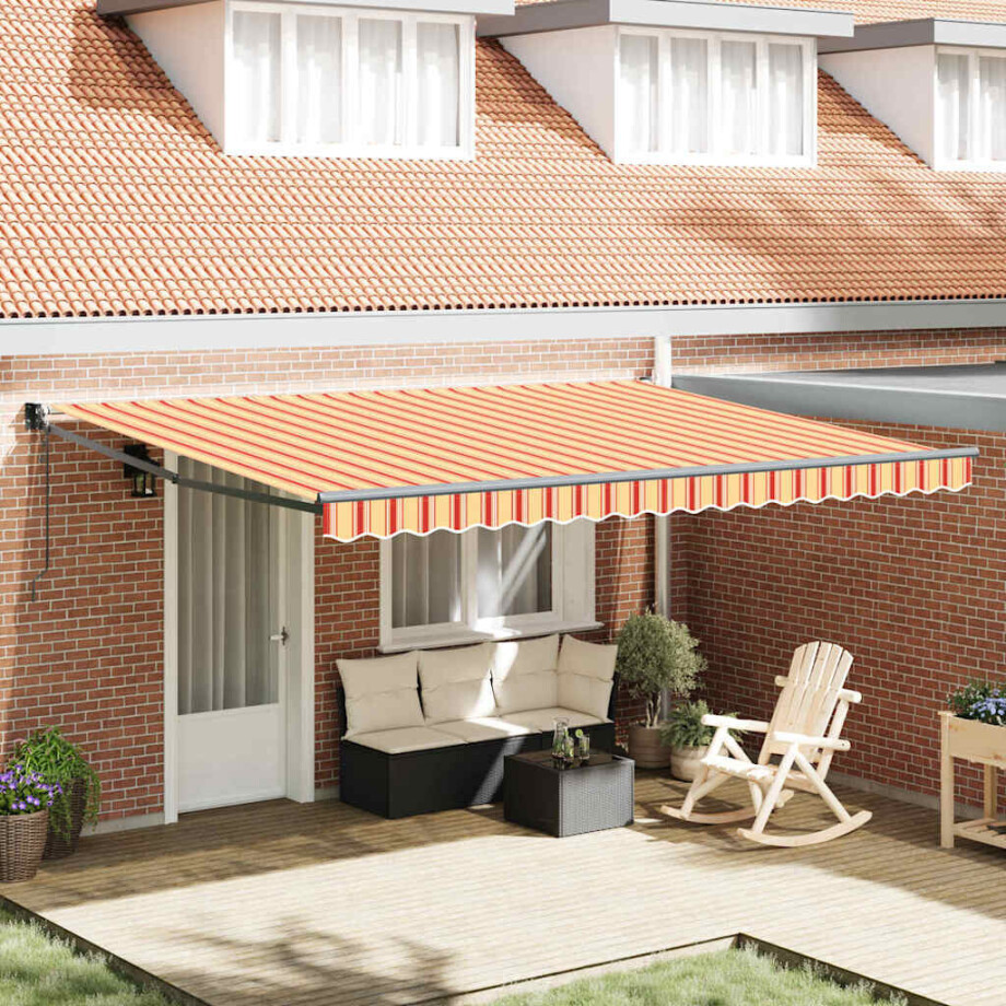 vidaXL Inklapbaar Zonnescherm geel en oranje 450 × 300 cm Stof afbeelding 1