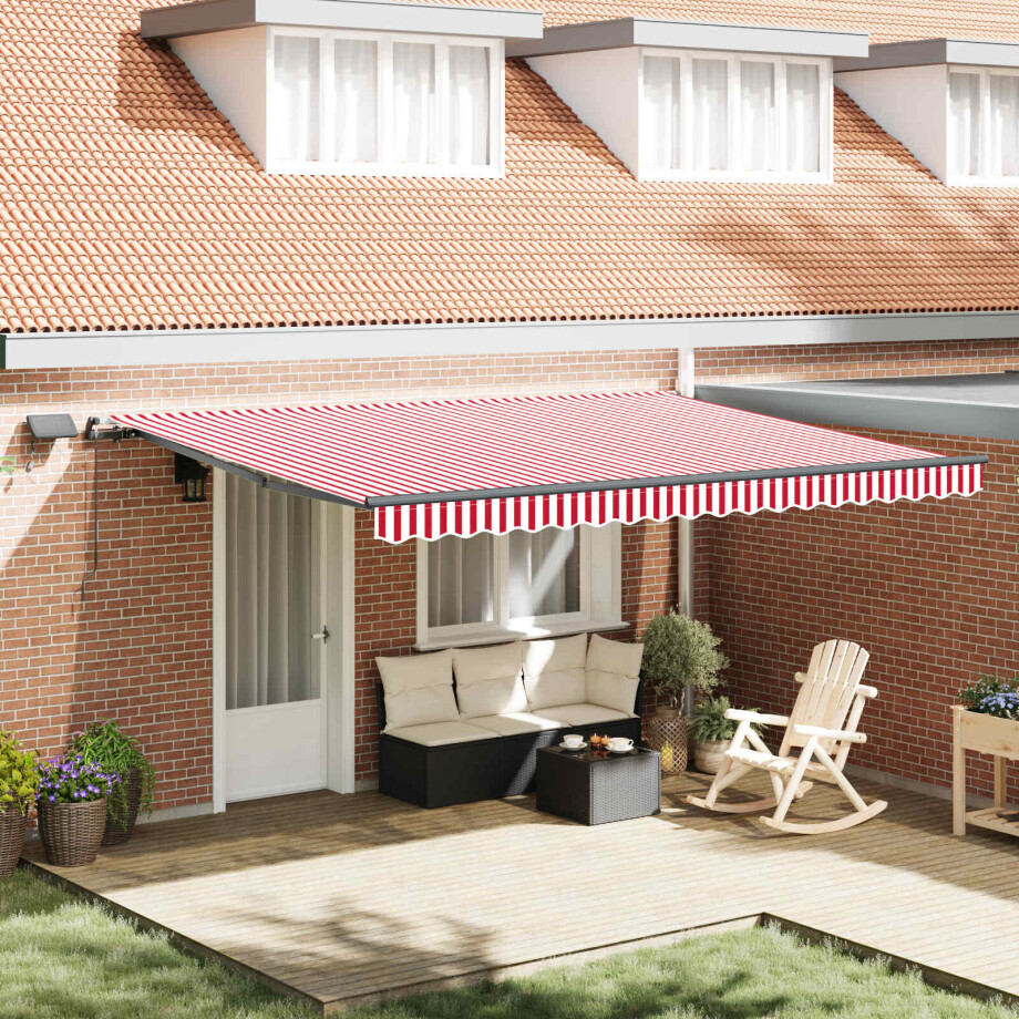 vidaXL Inklapbaar Zonnescherm Rood en wit 450 ×300 cm Stof afbeelding 1
