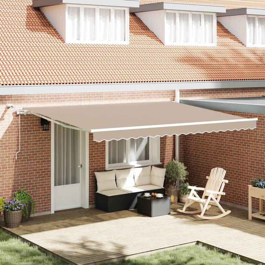 vidaXL Inklapbaar Zonnescherm Beige 450 × 300 cm Polyester en Metaal afbeelding 1