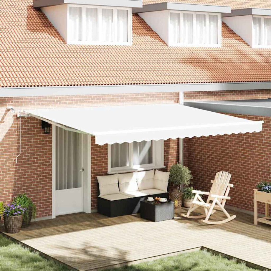vidaXL Inklapbaar Zonnescherm Wit 450 × 300 cm Polyester en Metaal afbeelding 1