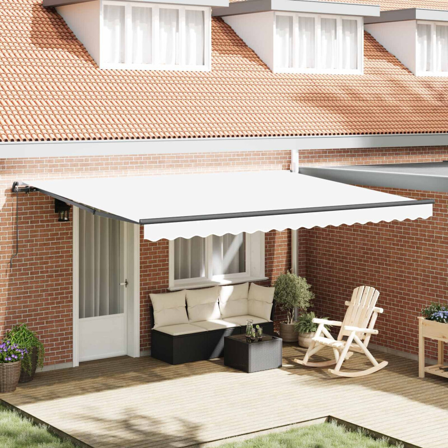 vidaXL Inklapbaar Zonnescherm Wit 450 × 300 cm Polyester en staal afbeelding 1
