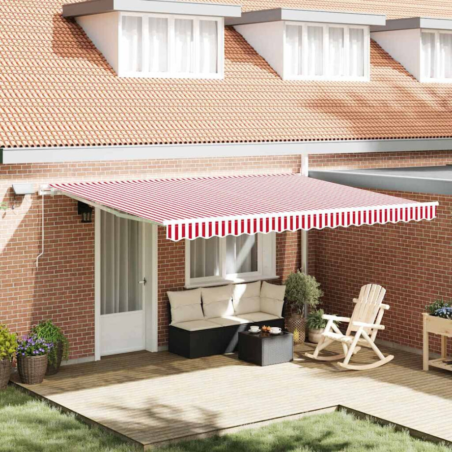 vidaXL Inklapbaar Zonnescherm Rood en Wit 450 × 350 cm Stof en Staal afbeelding 1