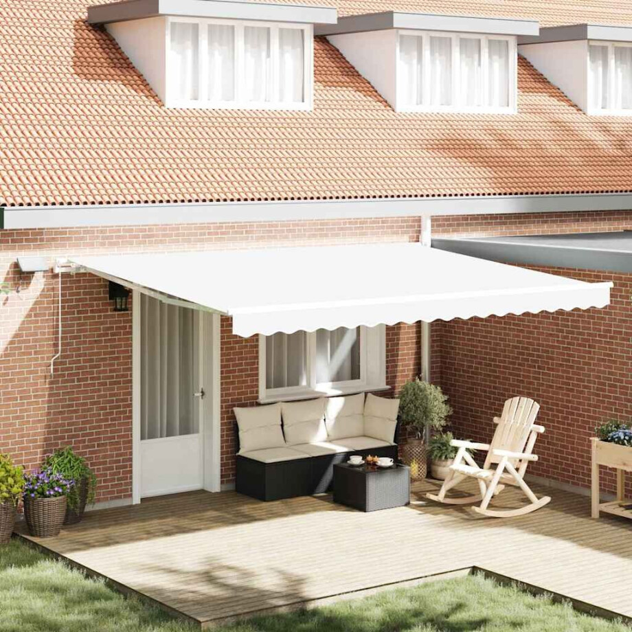vidaXL Inklapbaar Zonnescherm Wit 450 × 350 cm Stof en Staal vidaXL Inklapbaar Zonnescherm Wit 450 × 350 cm Stof en Staal afbeelding 1