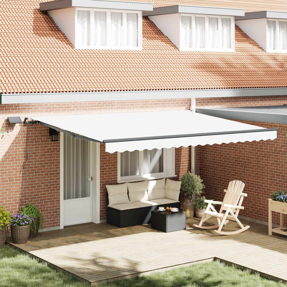 vidaXL Inklapbaar Zonnescherm Wit 450 ×350 cm Stof vidaXL Inklapbaar Zonnescherm Wit 450 ×350 cm Stof afbeelding 1